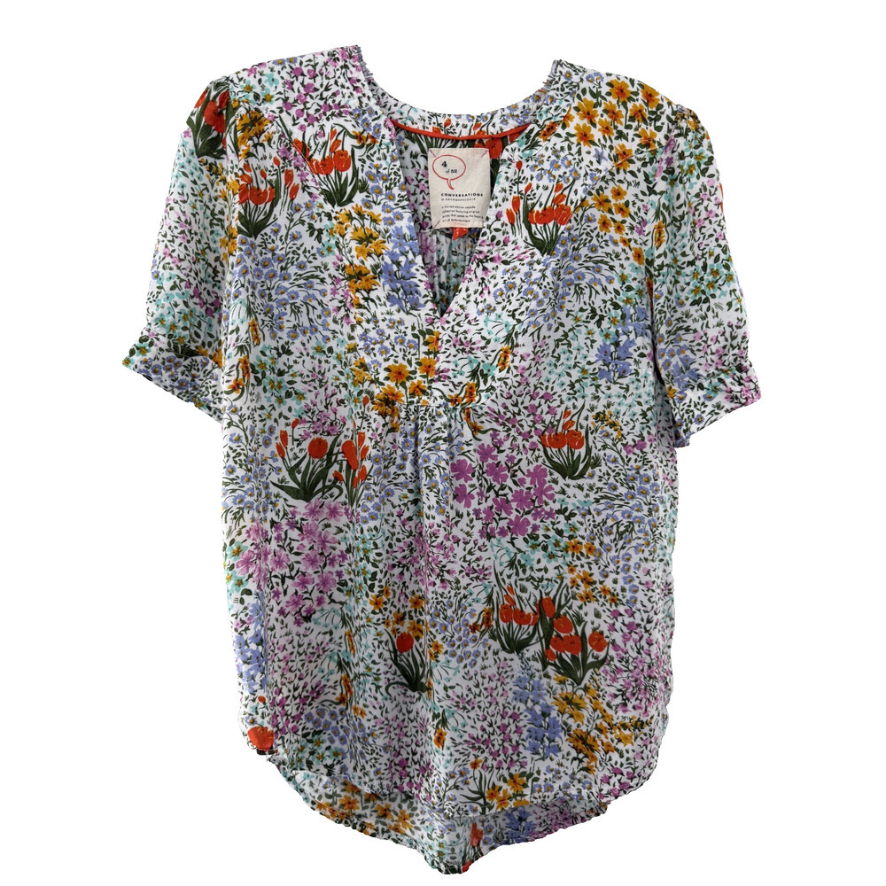 4 of 52 Anthropologie V-Neck Short Sleeve Floral Blouse Size 4
